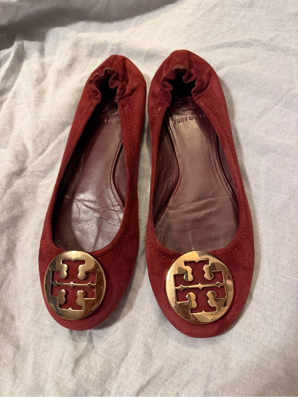 Tory Burch wine Suede Logo Ballet Flats